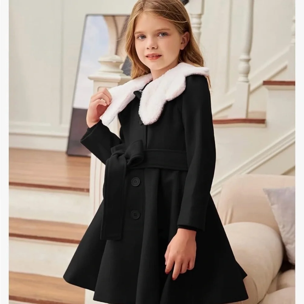 Grace Karin.  Black Kids Coat with White Collar